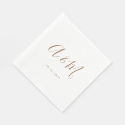 Gold White Elegant Monogram Wedding Napkins | Zazzle