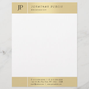 Gold White Elegant Monogrammed Modern Template Letterhead