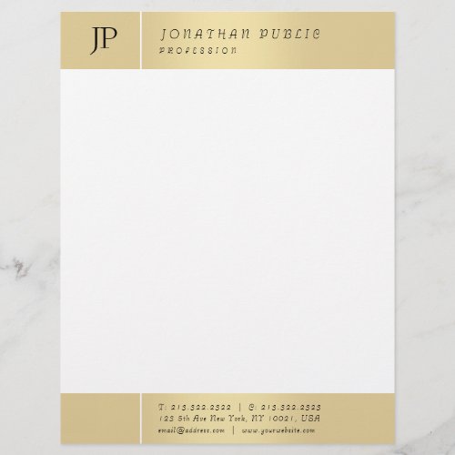Gold White Elegant Monogrammed Modern Template Letterhead