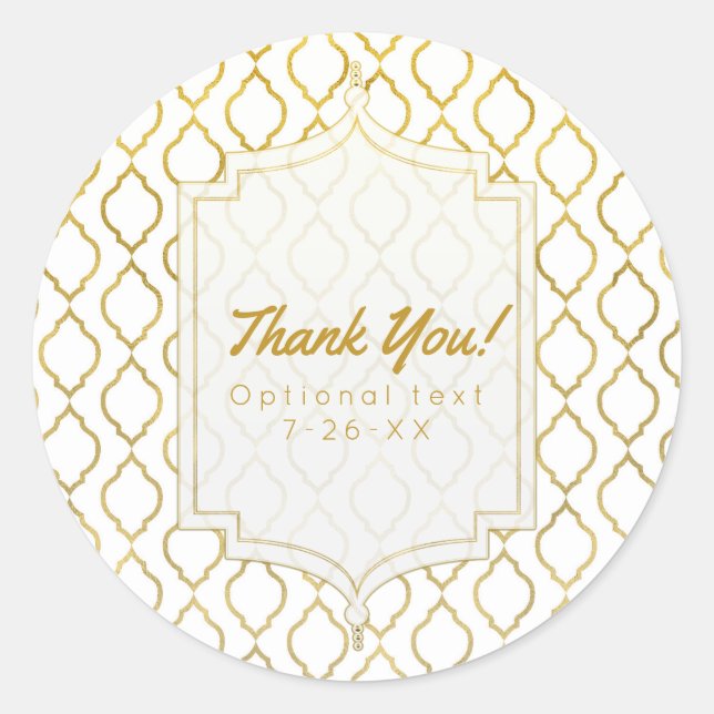 Gold & White Elegant Moroccan Glam Indian Favor Classic Round Sticker (Front)