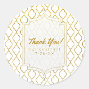 Gold & White Elegant Moroccan Glam Indian Favor Classic Round Sticker