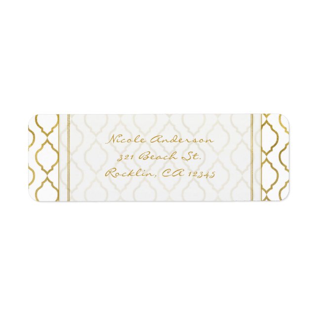 Gold & White Elegant Moroccan Glam Invitation Label (Front)