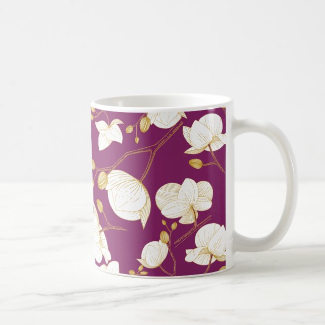 Gold & white elegant orchid floral modern coffee mug (Right)