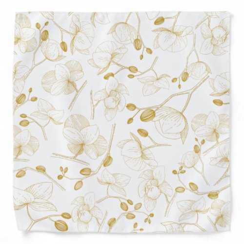 Gold  white elegant orchid floral modern pattern bandana