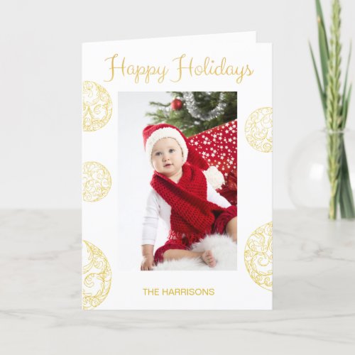Gold White Elegant Photo Christmas Greetings Card