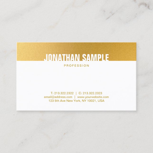 Gold White Elegant Professional Simple Template Business Card (Front)