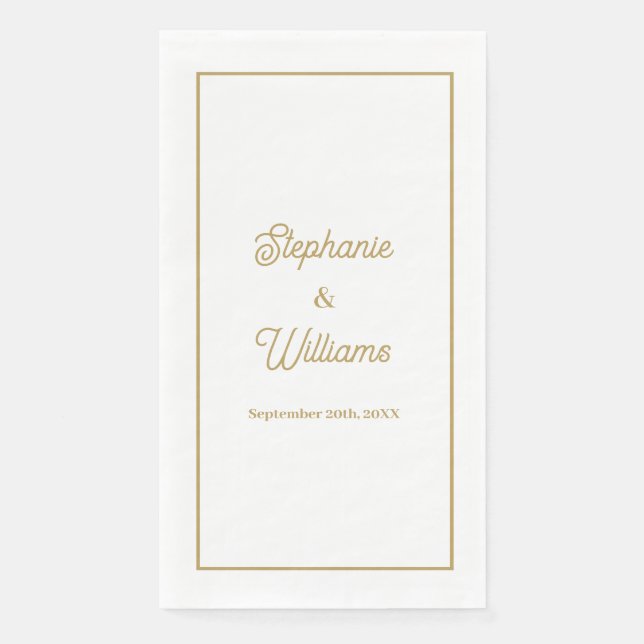 Gold White Elegant Script Name Wedding Minimal Paper Guest Towels (Front)