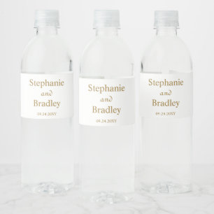 Gold White Elegant Simple Minimal Modern Weddings Water Bottle Label