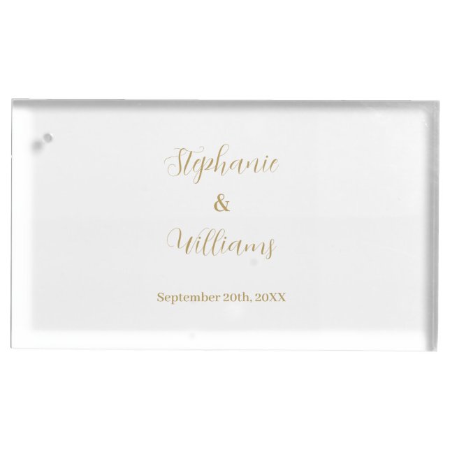 Gold White Elegant Simple Name Wedding Classy 2024 Place Card Holder (Front)