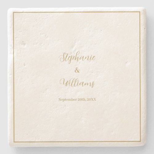 Gold White Elegant Simple Name Wedding Gift Favor Stone Coaster