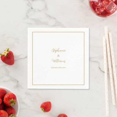 Gold White Elegant Simple Name Wedding Minimal Napkins