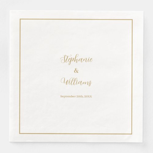 Gold White Elegant Simple Name Wedding Minimal Paper Dinner Napkins