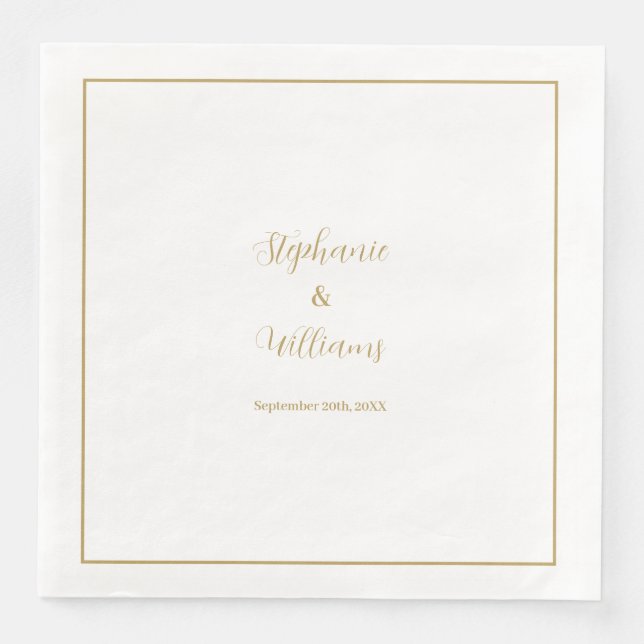 Gold White Elegant Simple Name Wedding Minimal Paper Dinner Napkins (Front)