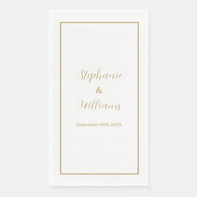 Gold White Elegant Simple Name Wedding Minimal Paper Guest Towels (Front)