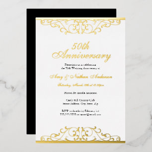Gold White Elegant Swirl 50th Wedding Anniversary Foil Invitation