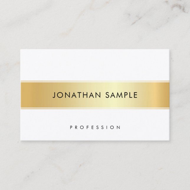 Gold White Elegant Template Modern Simple Custom Business Card (Front)