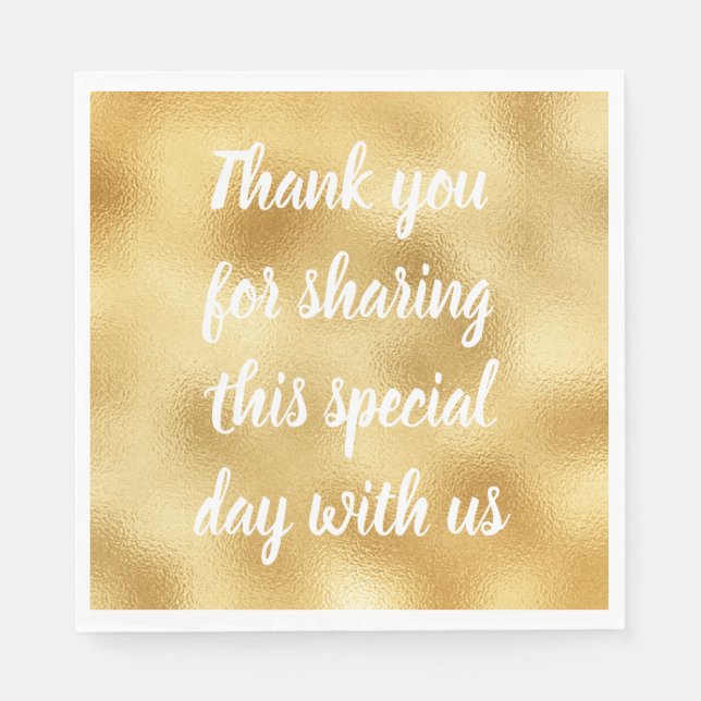 Gold & White Elegant Thank You Wedding Party Glam Napkins (Front)