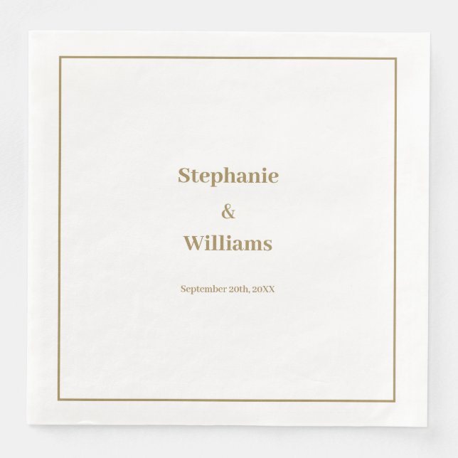 Gold White Elegant Wedding Minimal Modern Paper Dinner Napkins (Front)