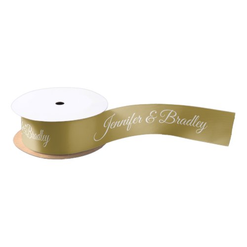 Gold White Elegant Wedding Personalized Name Satin Ribbon