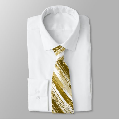 Gold White Faux Glitter Modern Abstract Neck Tie