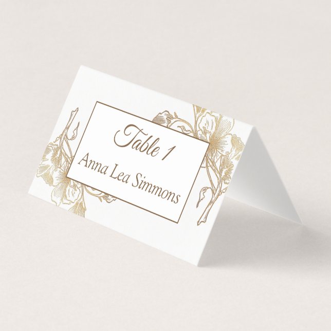 Gold White Faux Metal Floral Wedding  Name Place   (Front)