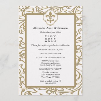 Gold White Fleur De Lis Floral Formal Graduation Invitation by EnchantedBayou at Zazzle