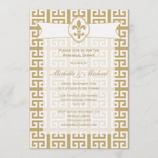 Gold White Fleur de Lis Greek Key Wedding Event Invitation