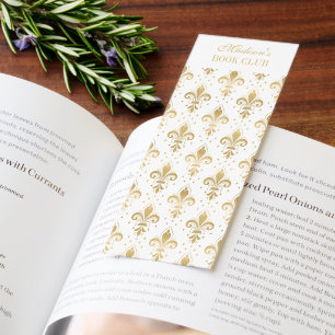 Gold, white fleur-de-lis seamless pattern bookmarks