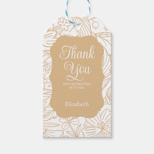 Gold White Flora Girl Birthday Thank You Gift Tags