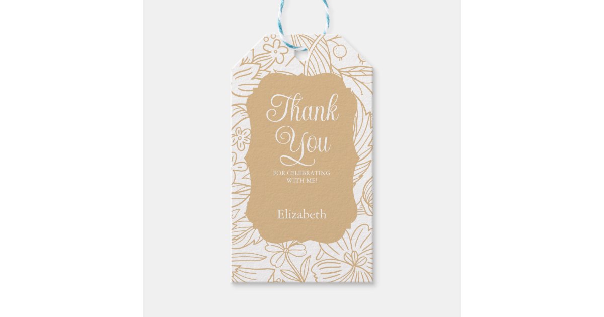 Gold White Flora Girl Birthday Thank You Gift Tags | Zazzle