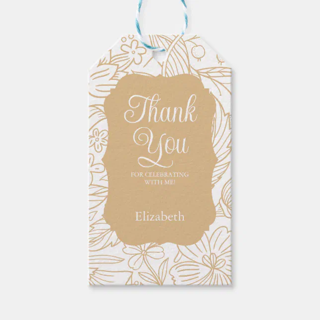 Gold White Flora Girl Birthday Thank You Gift Tags | Zazzle
