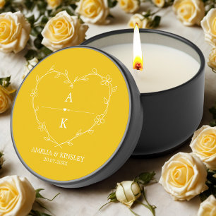 Gold White Floral Heart Modern Monogram Wedding Mini Candle Favors