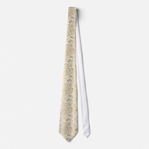 Gold  White Floral Paisley Damasks Pattern Tie