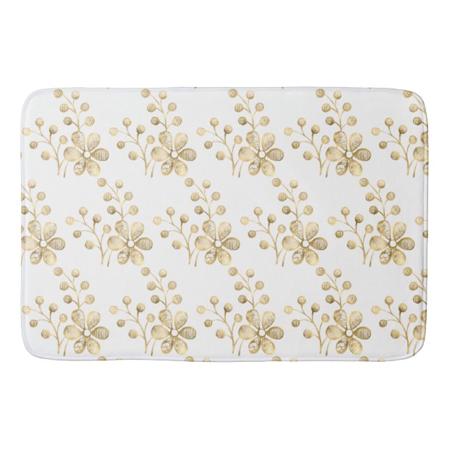 GOLD WHITE FLORAL PATTERN BATH MAT (Front)
