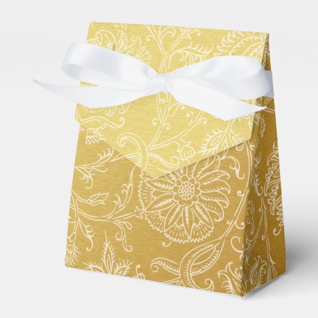 Gold & White Floral Pattern Favor Box (Front Side)