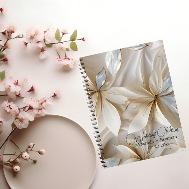 Gold & White Floral Satin Wedding Plans Notebook (Creator Uploaded)
