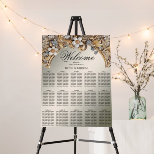 Gold White Floral Seating Chart Foam Board
