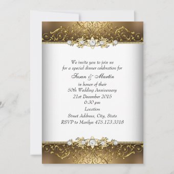 Gold White Floral Swirl 50th Wedding Anniversary Invitation | Zazzle