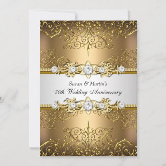 Gold White Floral Swirl 50th Wedding Anniversary Invitation