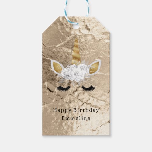Gold White Floral Unicorn Gift Tags