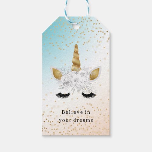 Gold White Floral Unicorn Sparkle  Gift Tags