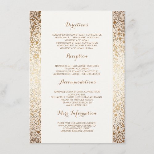 Gold White Floral Wedding Details _Information Enclosure Card