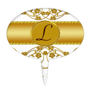 Gold & White Floral Wedding Monogram Cake Topper