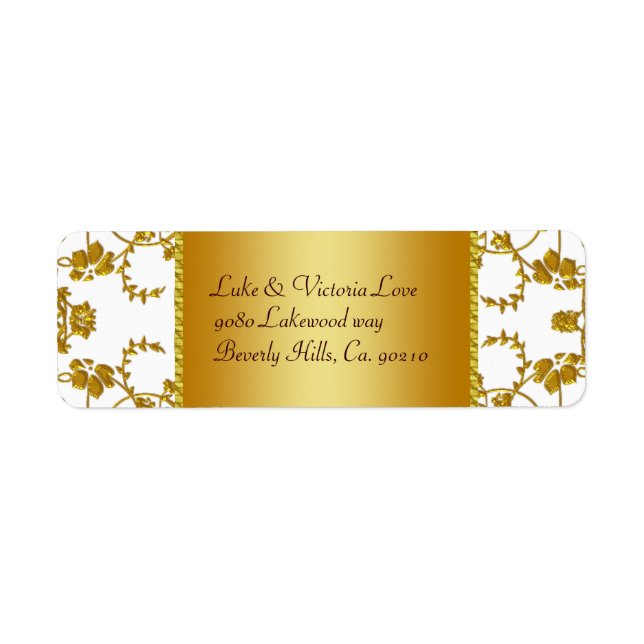 Gold & White Floral Wedding Monogram Label (Front)