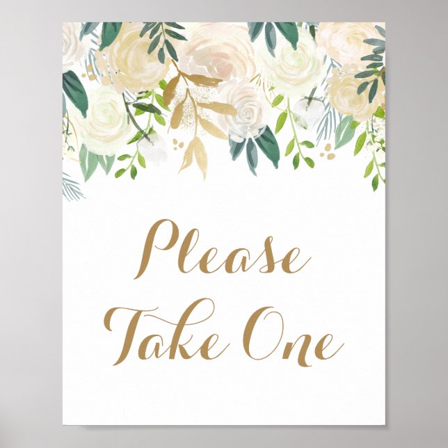Gold White Flower Please Take One Sign Poster (Front)