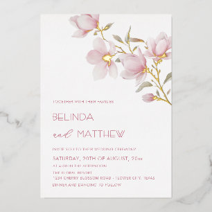Gold White Flowers Casual Wedding Foil Invitation