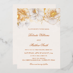 Gold White Flowers  Foil Invitation