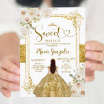 Gold & White Flowers Sweet Sixteen Crown Birthday Invitation<br><div class="desc">Gold & White Flowers Sweet Sixteen Gold Crown Birthday Invitation
Mis Quince Anos,  16th Birthday.</div>