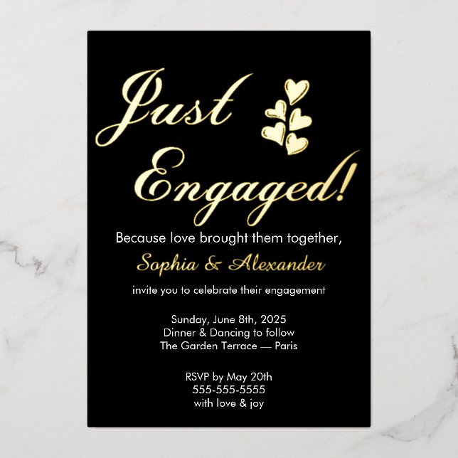 Gold & White Foil Engagement Invitation Foil Invitation (Front)