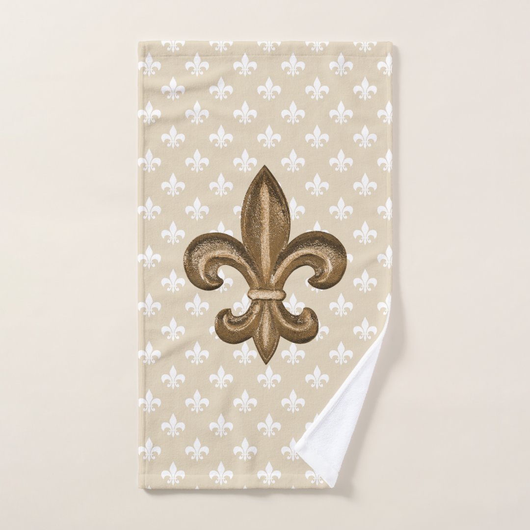 Gold & White French Fleur de Lis Bath Towel Set Zazzle